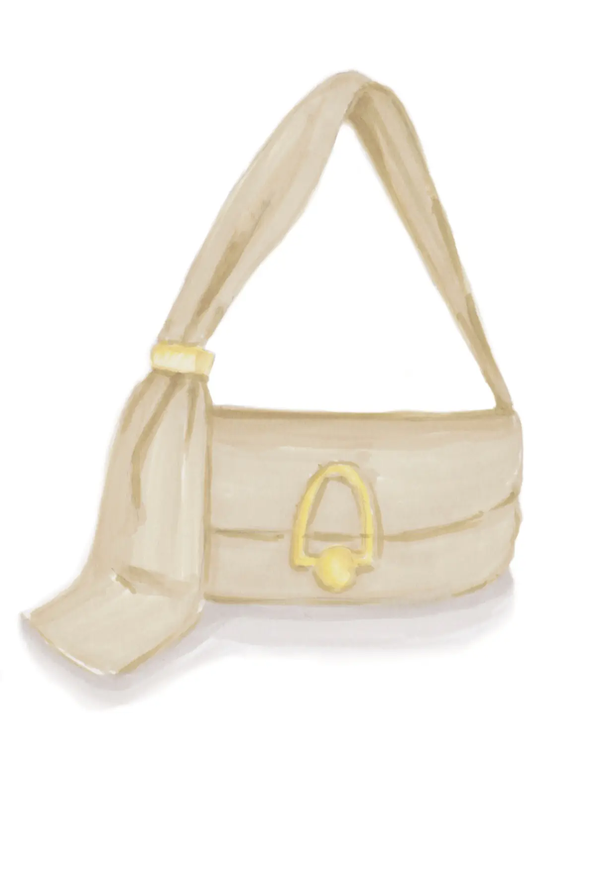 Drawing of a beige silk handbag