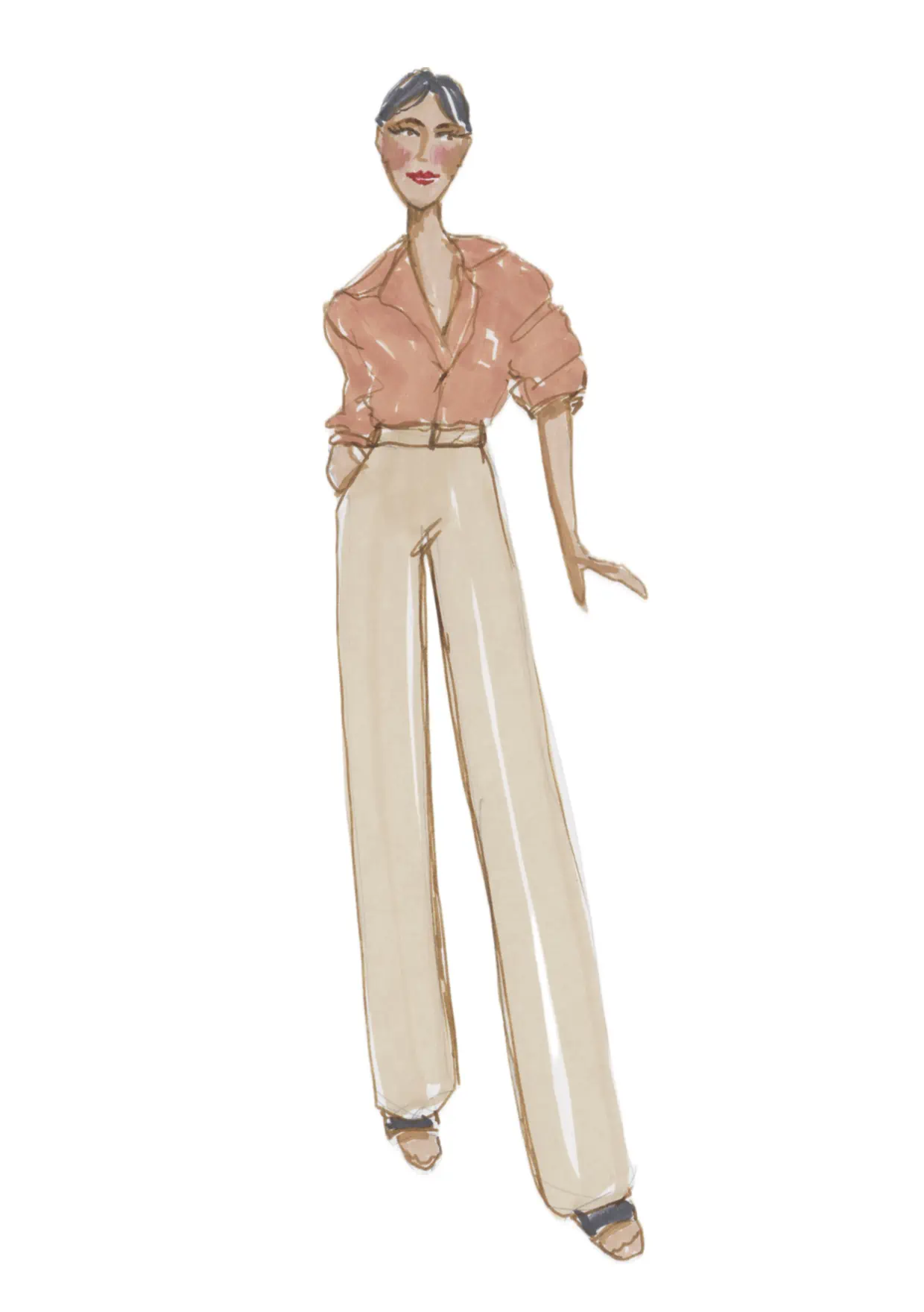 Drawing of a woman in beige