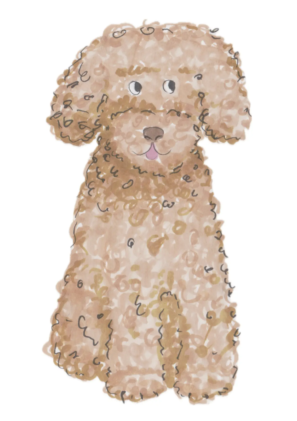 Drawing of a fluffy, goofy dog