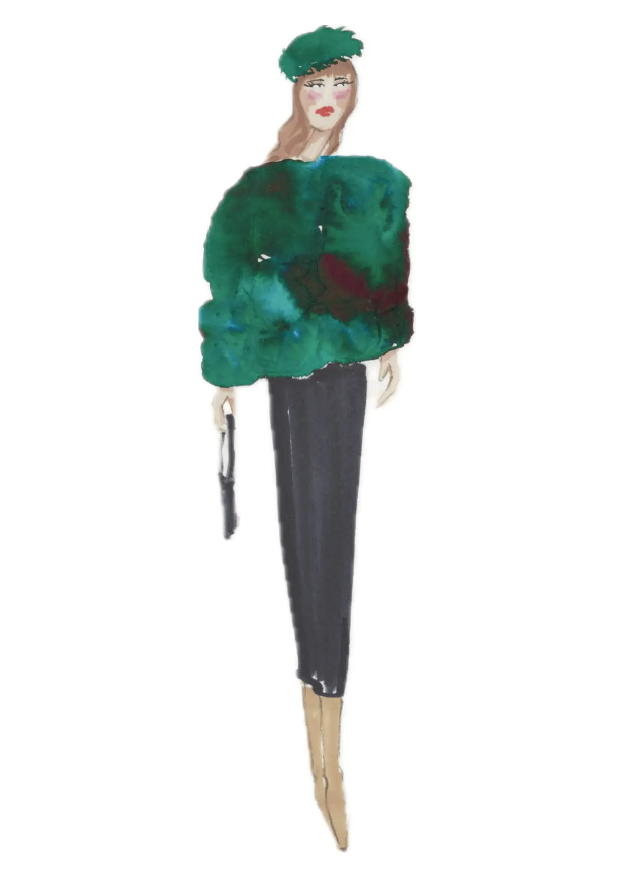 Ink illustration of a green coat
