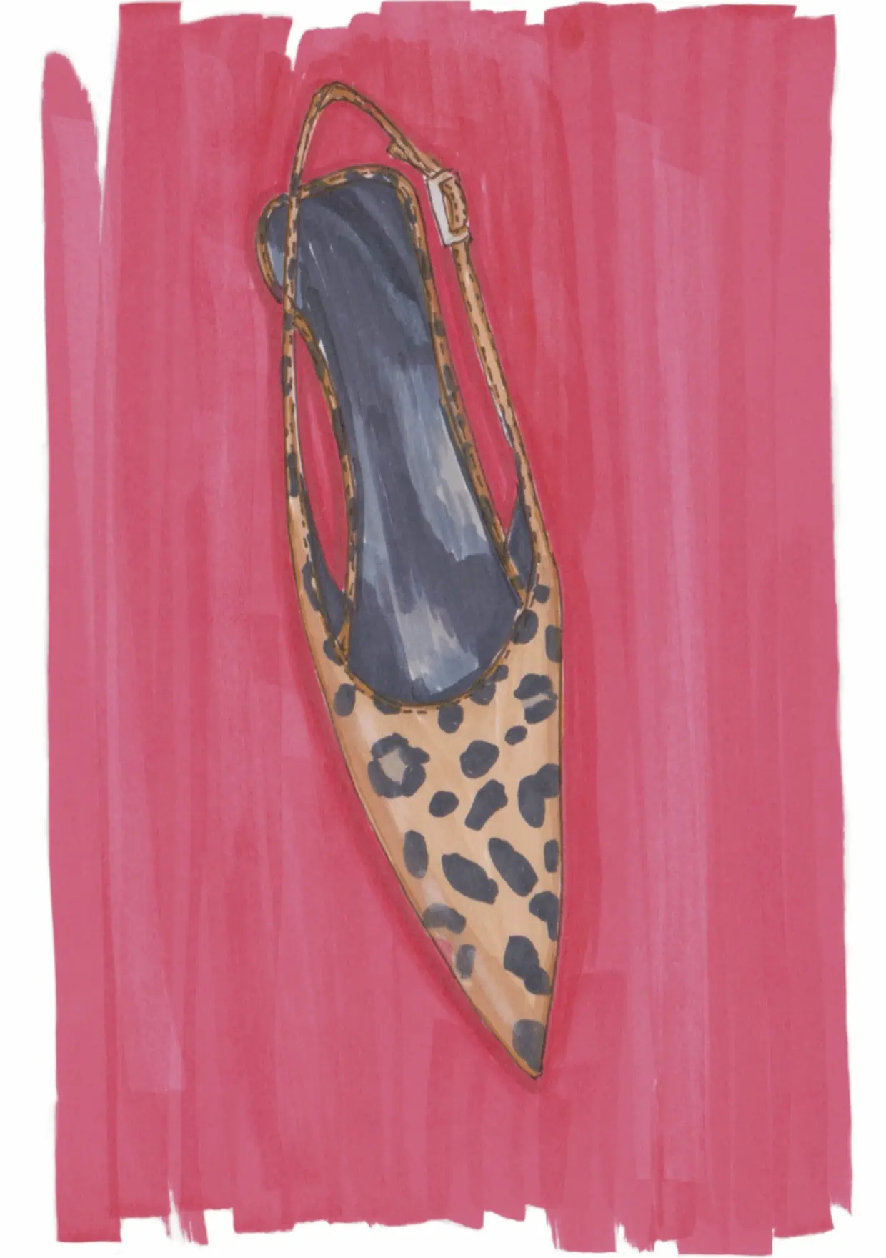 Illustration of a leopard print shoe on a red background