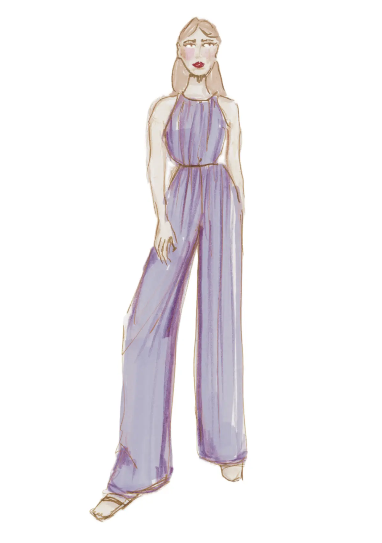 Illustration of a pale woman in a purple outfit