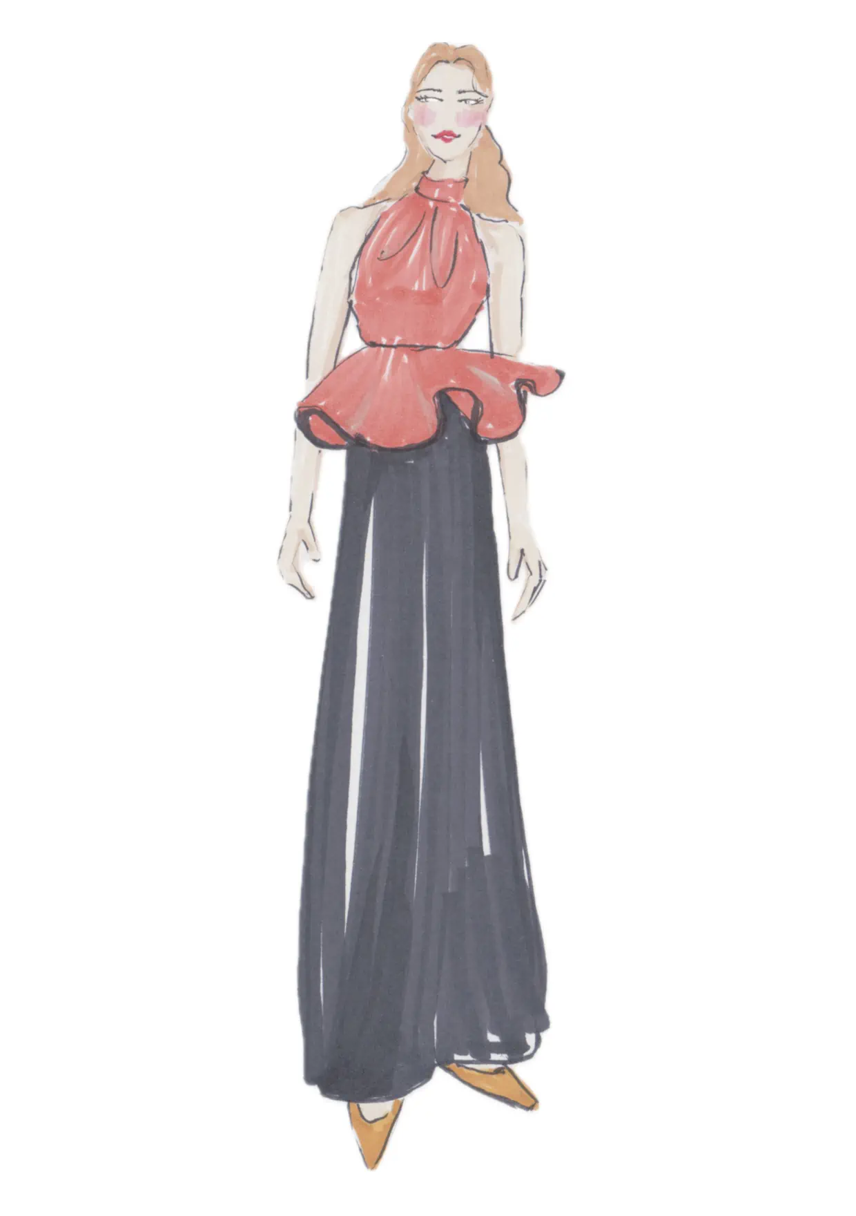 Illustration of a woman in red and black
