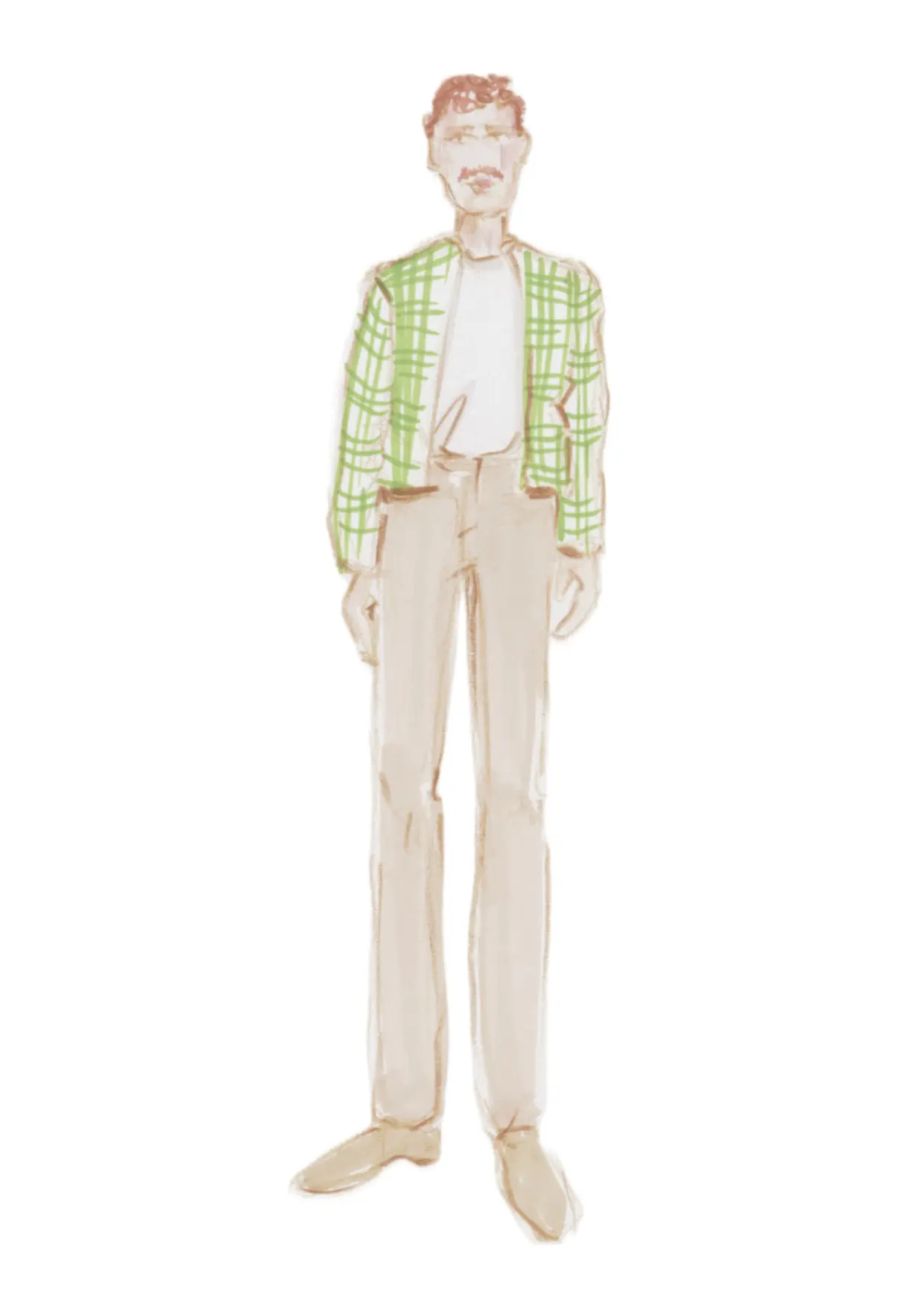 Illustration of a redhead man with a green checkerboard pattern