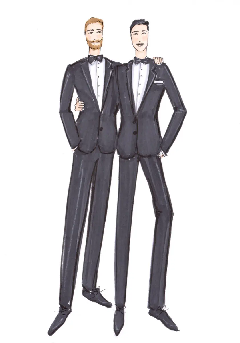 Wedding illustration of a gay couple