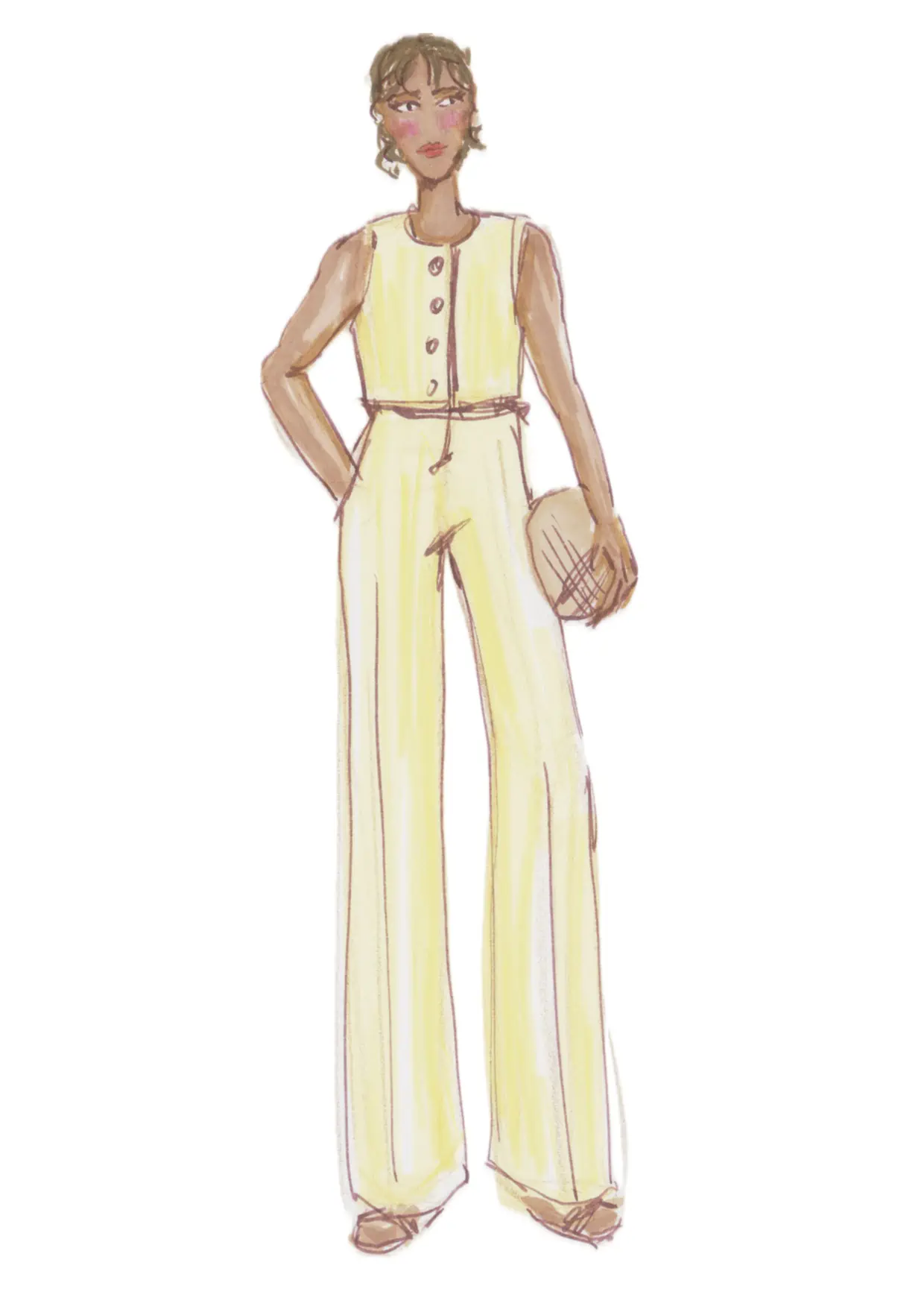 Sketch of a Black woman in a yellow outfit